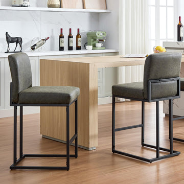 Ensemble de 2 tabourets de bar Garvee 24 po, cuir PU, ergonomiques et stables, structure en métal, repose-pieds, gris, pour îlot de cuisine et bar, hauteur 34-38 po