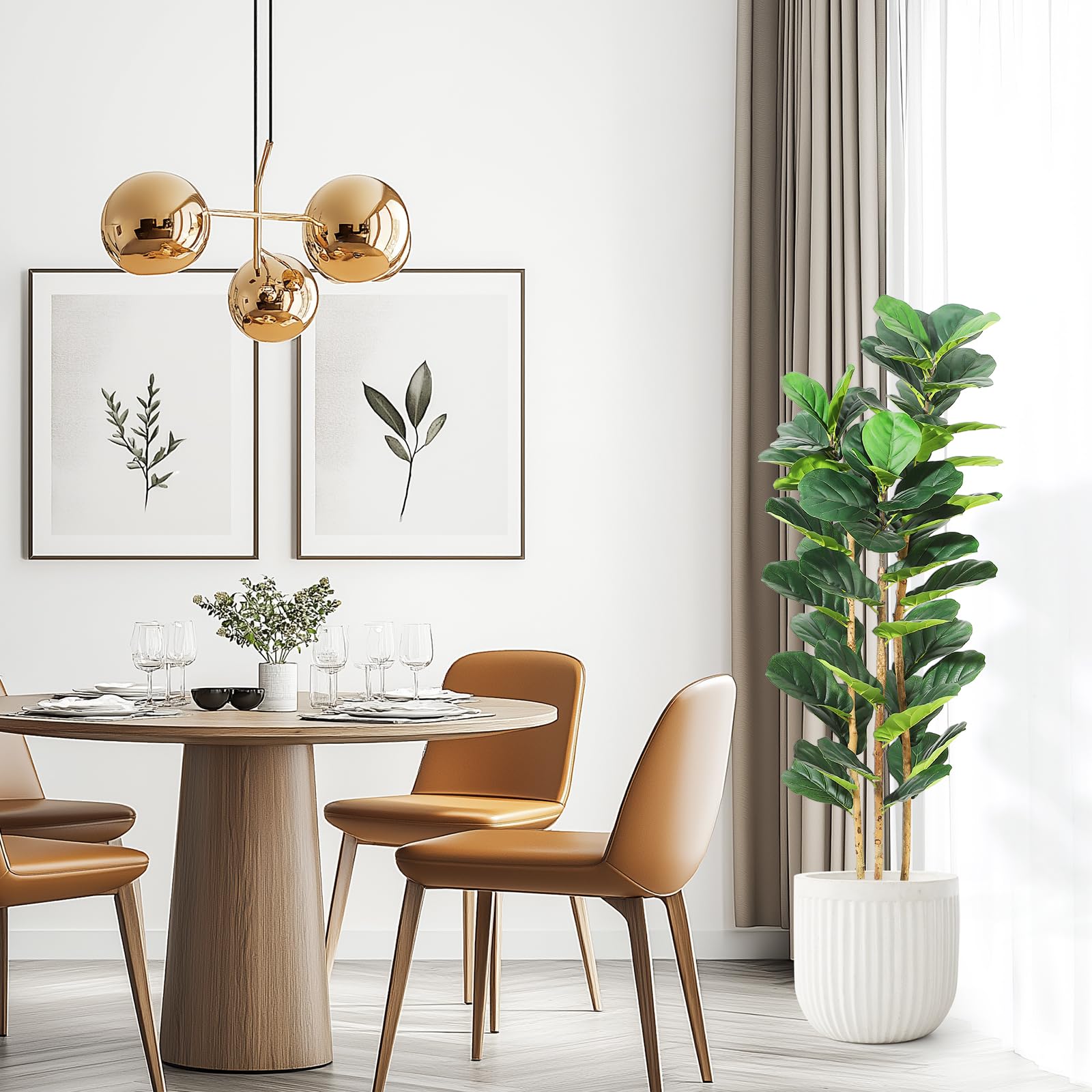 Garvee Ficus Lyrata artificiel 152 cm, feuilles réalistes, pot blanc et PVC résistant à l’eau, pour maison et bureau