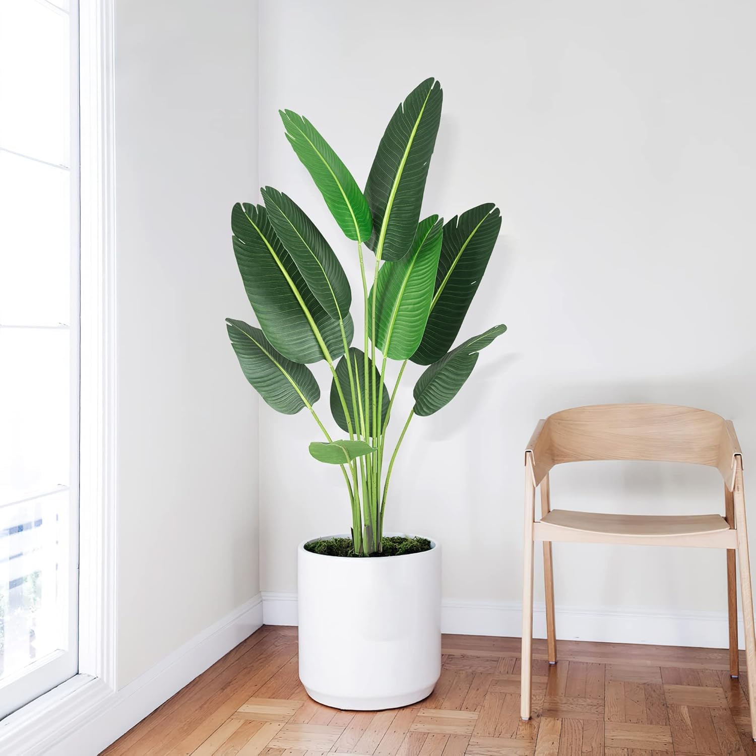 Garvee Oiseau de Paradis Artificiel 150 cm, Feuilles Réalistes et Flexibles, Tiges Métalliques, Pot Lesté Anti-Basculement, Vert