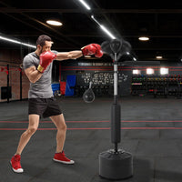 Sac de frappe autoportant Garvee 3-en-1 avec 2 balles de vitesse, rotation à 360°, hauteur réglable pour l'entraînement de kickboxing, matériau PU, noir