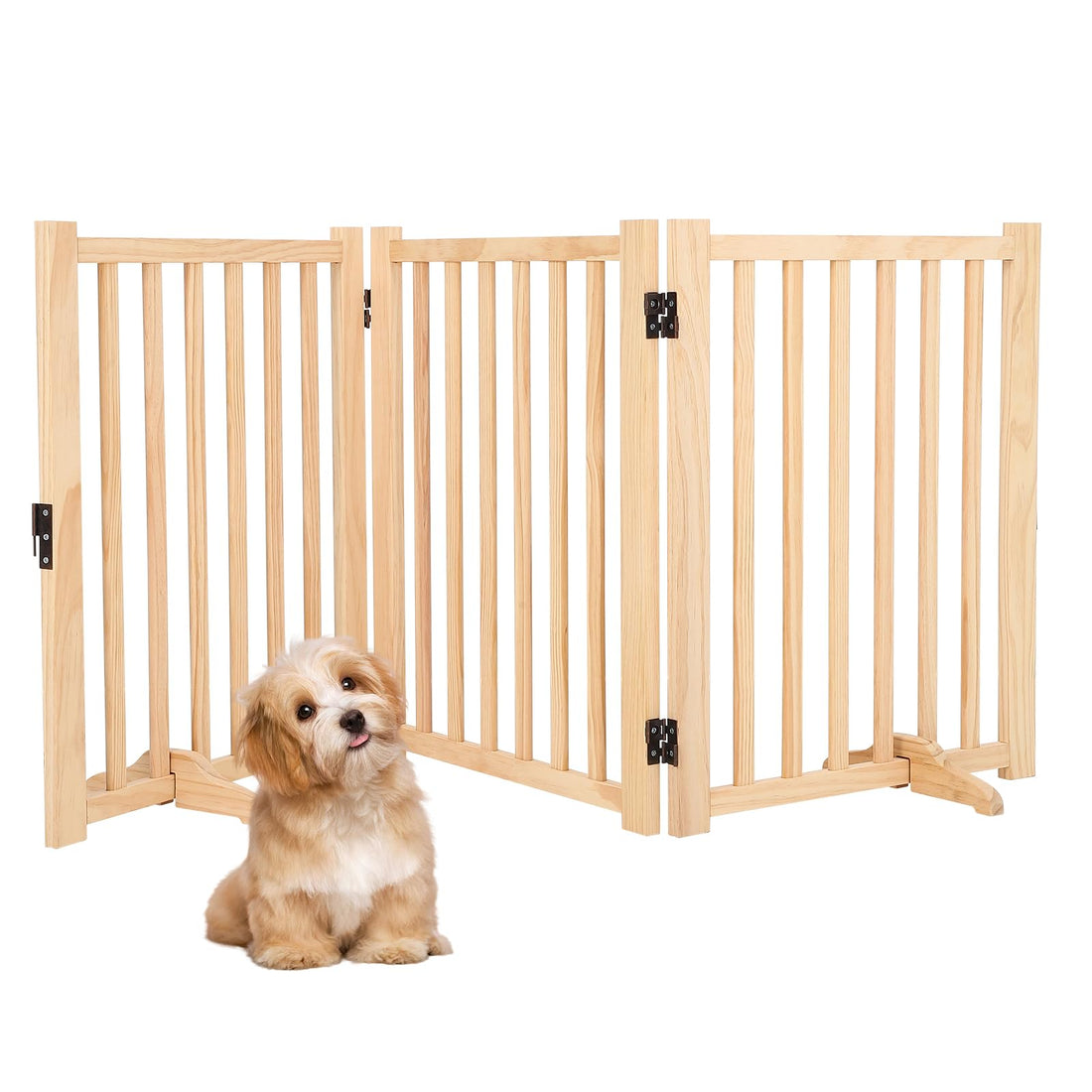 Barrière pour chien en bois Garvee, autoportante, sans peinture, pliable, 3 panneaux, 61 cm de haut, antidérapante, pour portes et escaliers