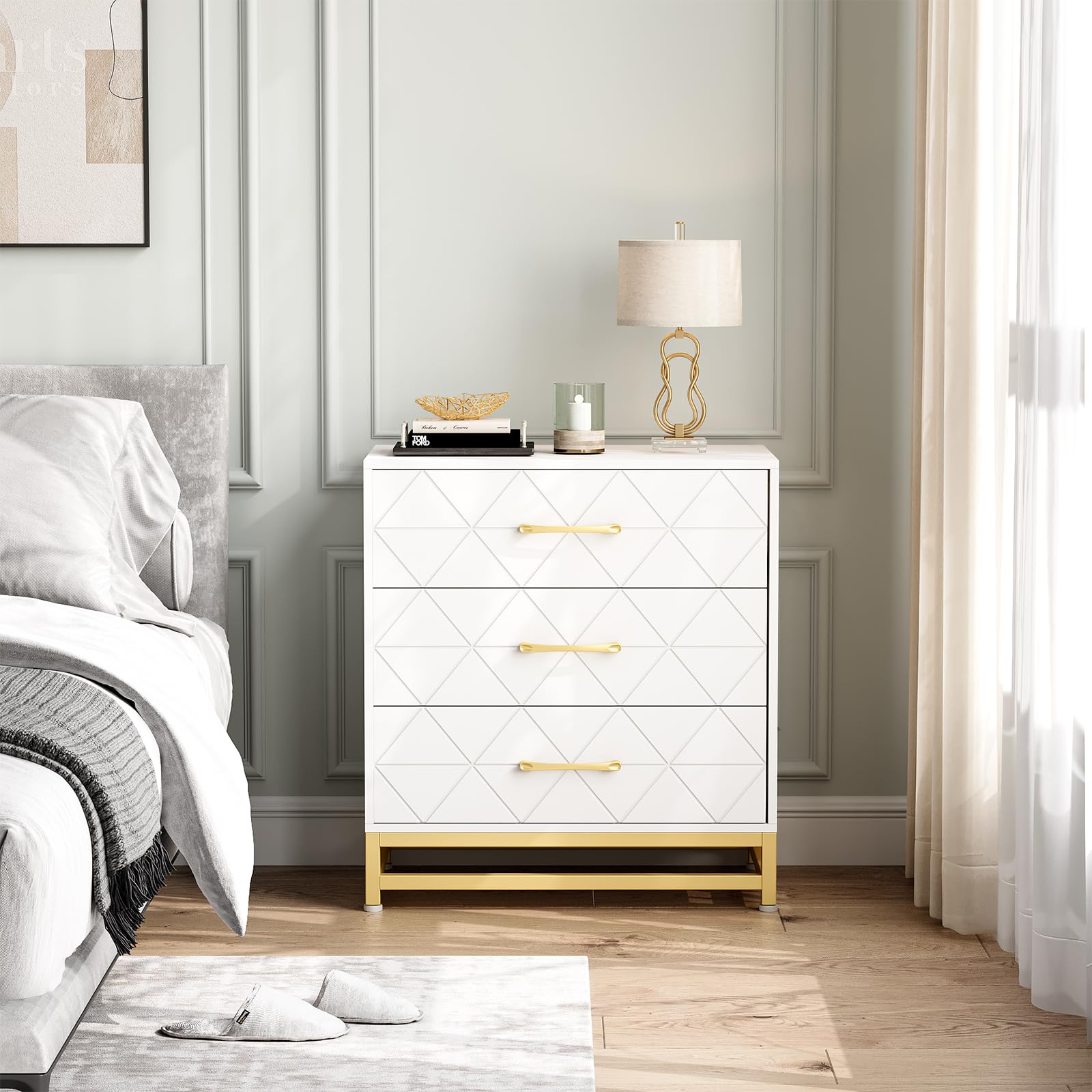 Garvee commode en bois pour chambre à coucher, 3 tiroirs, MDF, blanc, moderne, anti-poussière, robuste, compacte, pour entrée ou salon