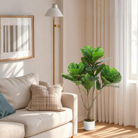 Figuier lyre artificiel Garvee, 1,13 m (3,7 pi), aspect réaliste, en PEVA, pot en ciment robuste, décoration pour bureau ou salon, vert