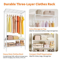 Portant à vêtements robuste Garvee avec étagères, réglable, en métal antirouille, capacité de charge de 300 kg, pour chambre et buanderie, blanc, 90 cm (L) x 45 cm (P) x 175 cm (H)