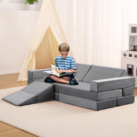 Garvee Canapé de jeu modulable enfant avec 12 blocs en mousse, dépliable, sûr et lavable, idéal chambre d’enfant et salle de jeux, coloris cordon matelassé