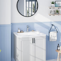 Lavabo encastré Garvee 21 x 18 pouces en céramique blanche avec trop-plein pour salles de bain compactes, étagère étendue, installation facile