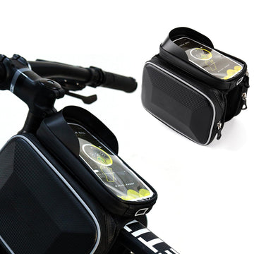 Sacoche de cadre Garvee pour vélo, étanche, réfléchissante, résistante aux déchirures, avec support pour téléphone tactile, idéale pour le VTT et le cyclisme en extérieur, jusqu'à 16,4 cm de diamètre, noire.