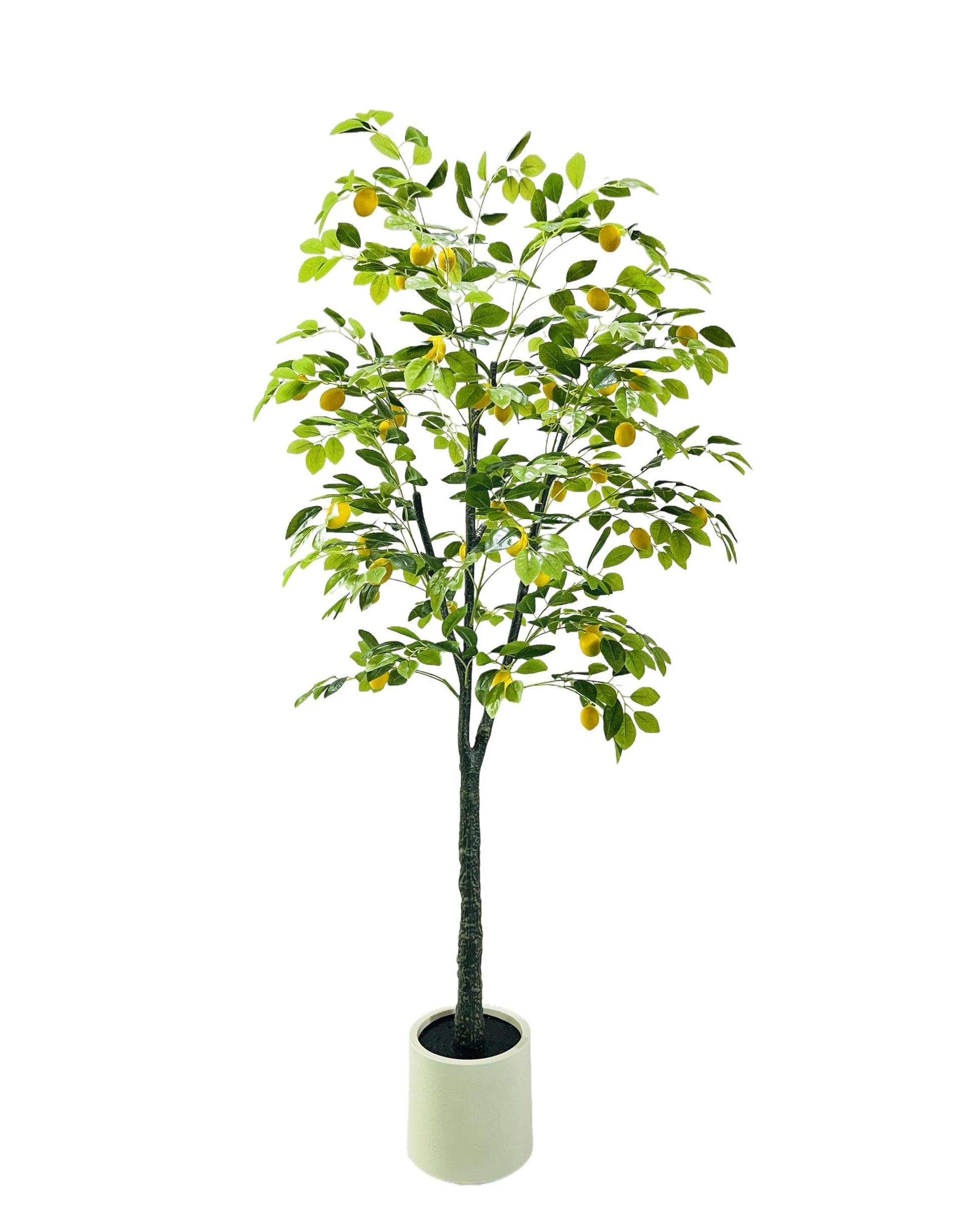 Citronnier artificiel Garvee, 180 cm, en pot blanc, pour balcon, salon ou bureau. Couleurs réalistes : vert et jaune.