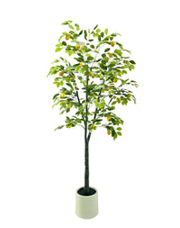 Citronnier artificiel Garvee, 180 cm, en pot blanc, pour balcon, salon ou bureau. Couleurs réalistes : vert et jaune.