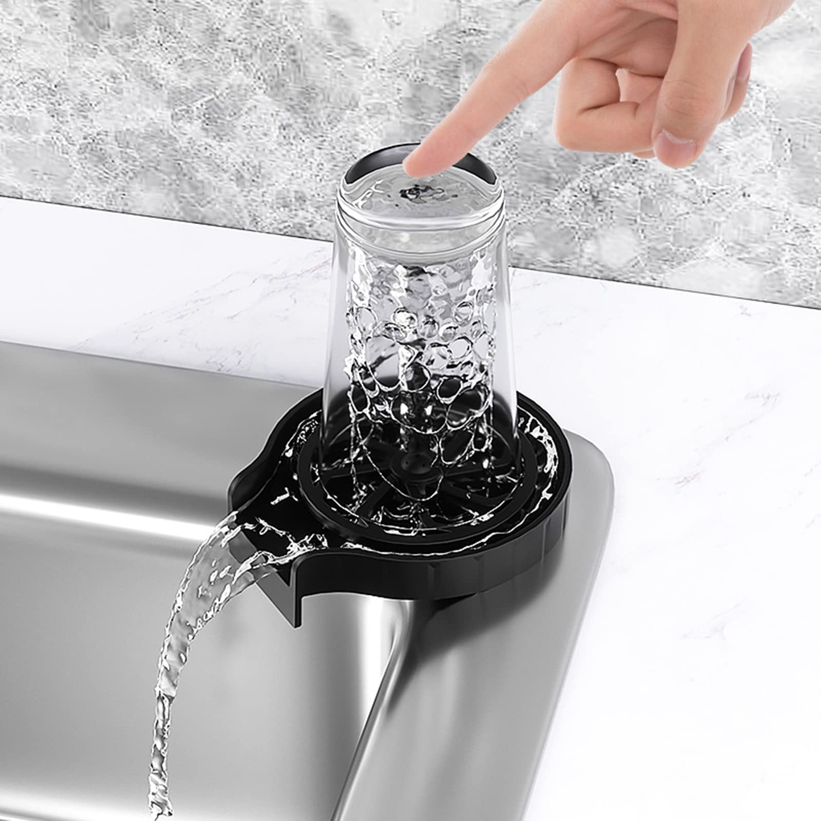 Rince-verres Garvee pour éviers de cuisine, nettoyeur de tasses automatique avec tuyau de 80 cm, matériau ABS, pour verres à vin, chopes à bière, tasses à café