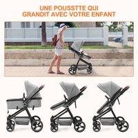Garvee Poussette Bébé 2 en 1 S600, Assise Haute Vision, Système de Voyage Compact et Léger, Réversible, Pliable, Gris Clair