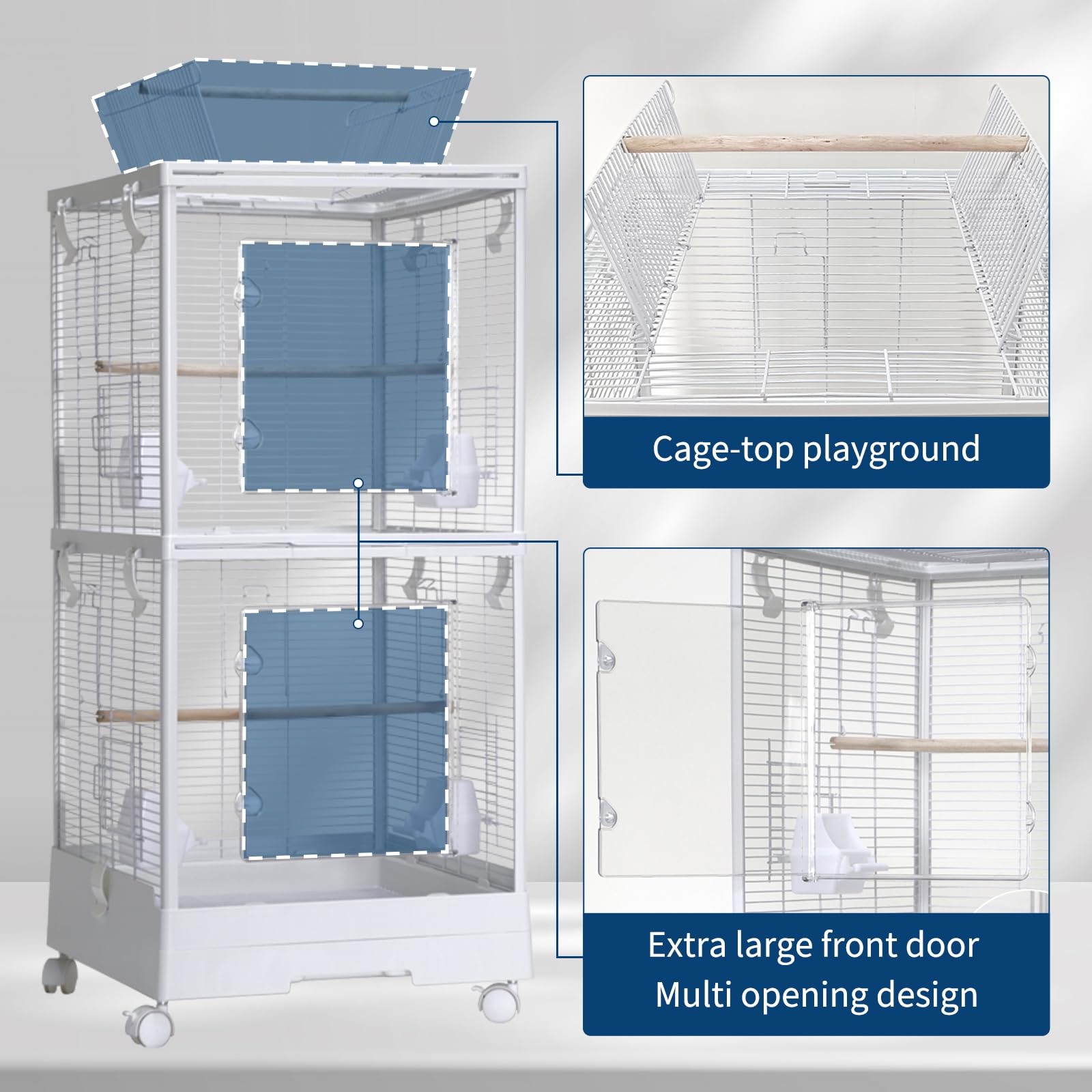Cage à oiseaux Garvee pour petites perruches, 101,6 cm (40 po), avec roulettes, 3 en 1, pour la maison et les voyages, structure en acier, filet amovible