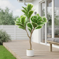Figuier artificiel Garvee de 90 cm avec feuilles vertes réalistes et pot en ciment stable, idéal pour le salon et le bureau (vert).