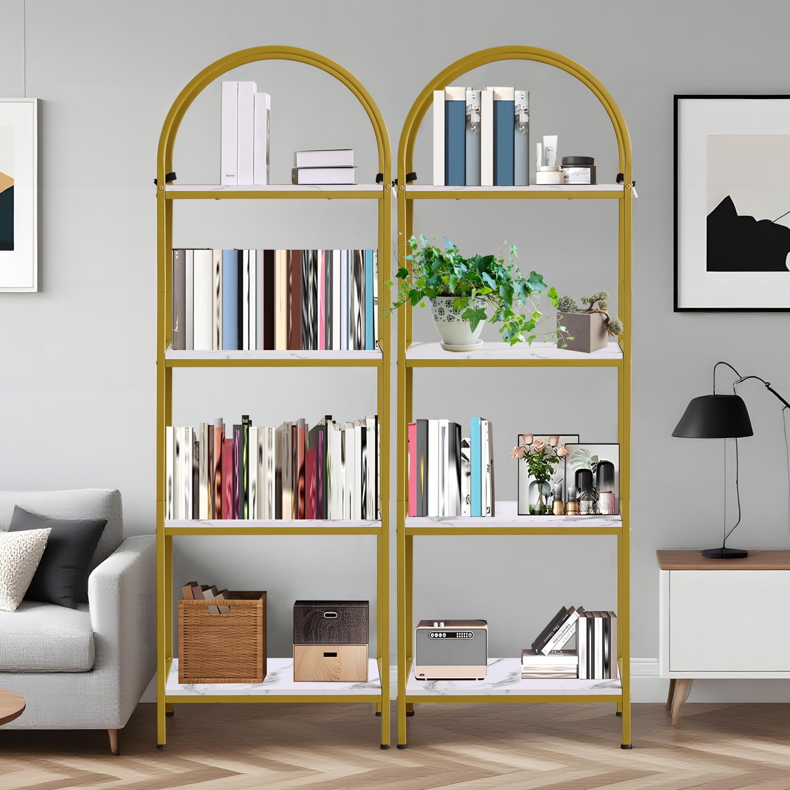 Garvee étagère à 4 niveaux avec arche, structure en métal, robuste, idéale pour le salon et le bureau, 183 × 61 × 30 cm, design moderne