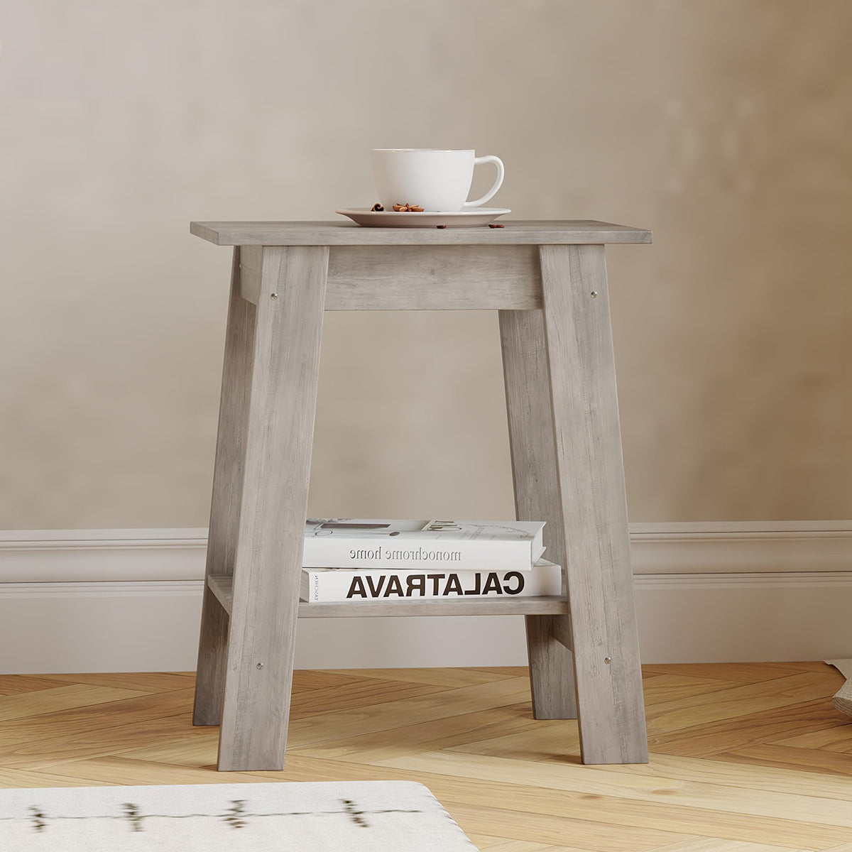 Garvee table d’appoint style campagne à 2 niveaux avec rangement, bois noir