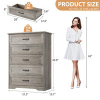 Garvee commode à 5 tiroirs pour la chambre, avec grand espace de rangement et protection anti-basculement, en MDF gris, pour le salon et la chambre d'enfant