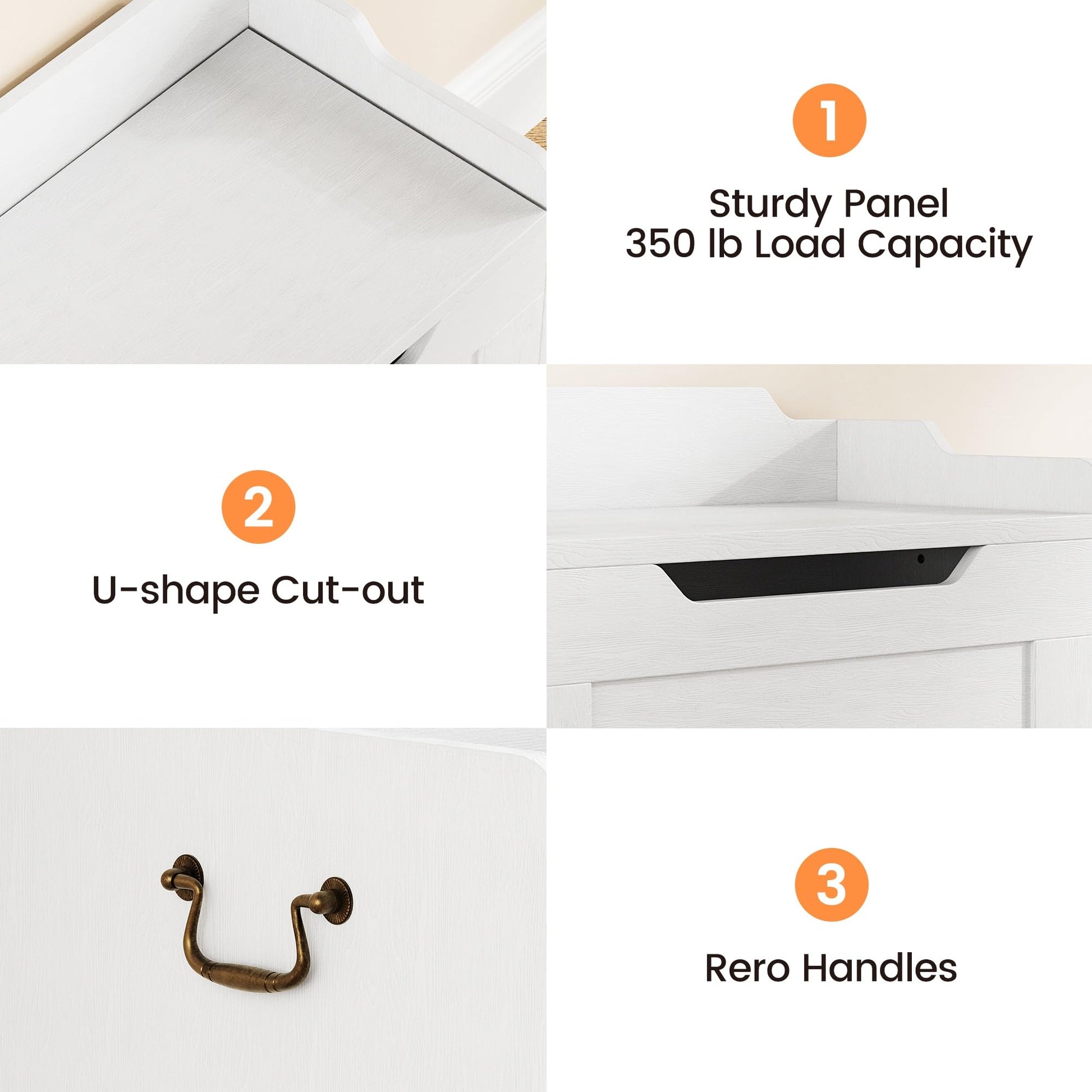 Garvee Coffre de Rangement pour Jouets avec Couvercle et Charnière de Sécurité, MDF Blanc, Style Rustique, Charge 159 kg