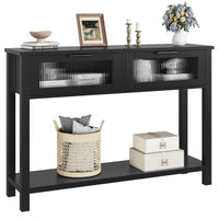Garvee Console en MDF Noir avec 2 Tiroirs à Façades en Verre, L. 110 × P. 30 × H. 80 cm, Meuble de Rangement pour Salon et Entrée