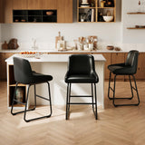 Garvee Tabourets de bar set de 3 en cuir PU avec dossier et repose-pieds pour cuisine et salle à manger, hauteur comptoir 67 cm, cadre métal robuste, facile à monter - Noir, lot de 3