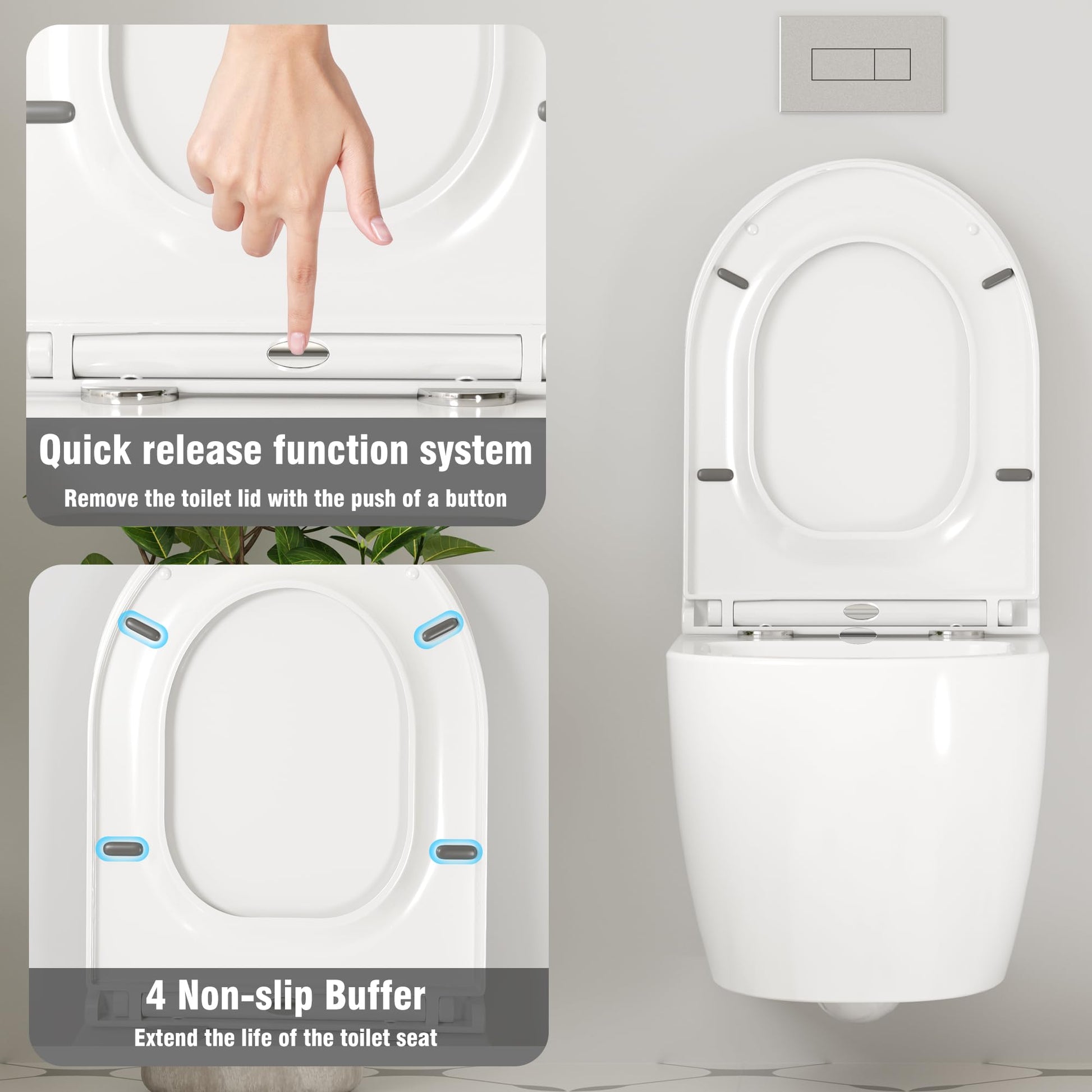 WC suspendu GARVEE Senza Bordi, en céramique, forme en D, 55,5 cm, blanc, avec abattant automatique, pour salles de bains modernes