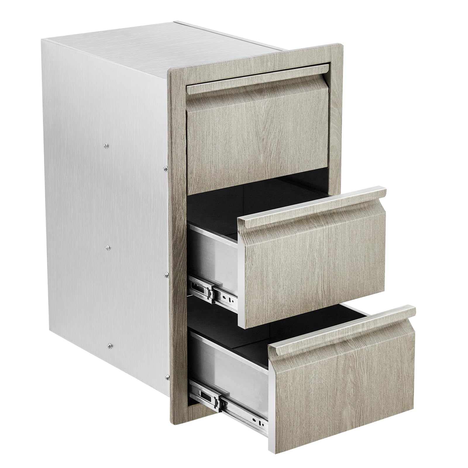 Tiroirs de cuisine extérieure Garvee en acier inoxydable, 3 niveaux, résistants aux intempéries avec poignées, pour barbecue, îlot de terrasse, 37,3 cm x 47 cm x 62,2 cm, argent