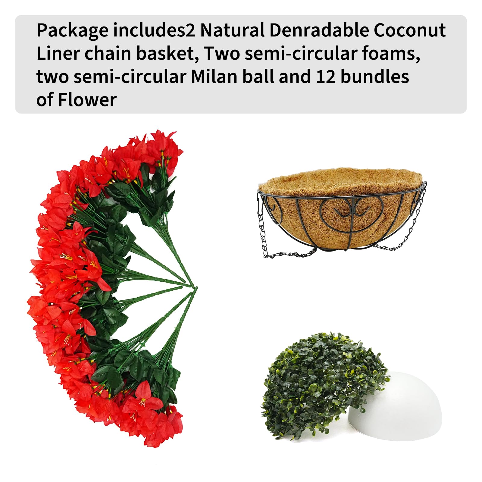 Ensemble de bougainvilliers artificiels Garvee avec panier pour jardin et terrasse, résistant aux intempéries et aux UV, rouge et vert
