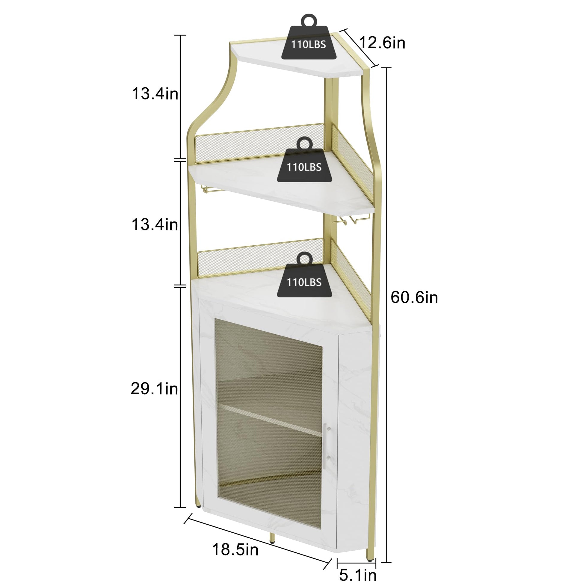 Meuble bar d'angle Garvee pour spiritueux avec étagères réglables, 155 cm, style industriel, structure robuste en MDF et métal, porte grillagée, porte-verres, autoportant, cuisine et salon, noir