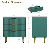 Garvee commode à 3 tiroirs, structure cannelée en MDF, poignées et pieds en métal, vert, protection anti-basculement pour la chambre et le couloir