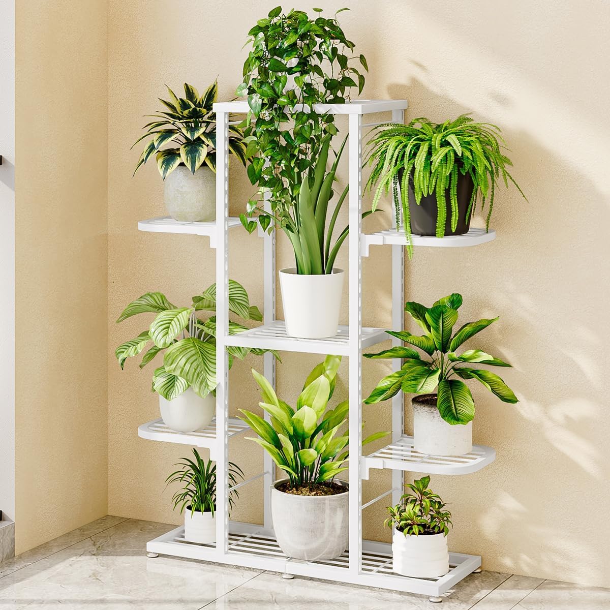 Étagère à plantes Garvee à 5 niveaux en métal, étanche, pieds réglables, gain de place, pour salon, balcon, jardin, noire
