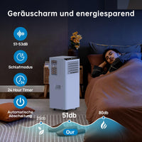 Garvee Climatiseur mobile 9000 BTU 2,6 kW, 3 en 1 silencieux 52 dB, avec déshumidificateur, ventilateur, mode nuit, roulettes 360°, pour 45 m²