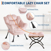 Fauteuil relax Garvee avec repose-pieds, rose, ergonomique et stable, pour salon et bureau, en peluche, pliable