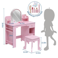 Coiffeuse Garvee pour enfants avec miroir lumineux et tabouret, MDF, éclairage LED, espace de rangement, pour filles de 3 à 9 ans, chambre et salle de jeux, blanc