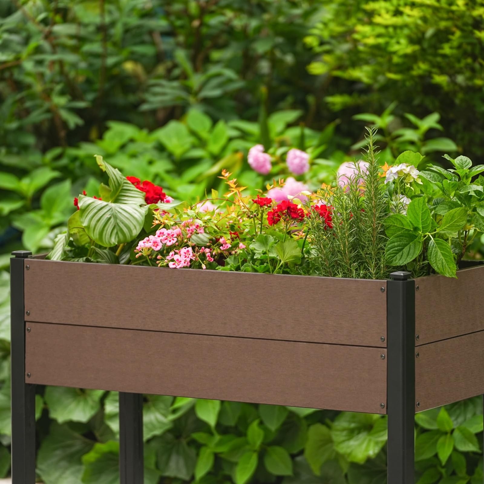 Jardinière surélevée Garvee en PEHD avec étagère, résistante aux intempéries, stable, structure en aluminium pour balcon et jardin, sans produits chimiques, 100 x 50 x 30 cm, grise