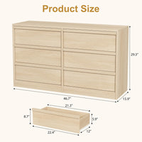 Commode Garvee à 6 tiroirs, chêne naturel, offrant un grand espace de rangement pour la chambre et le salon, 119 x 40 x 75 cm (46,7 po x 15,9 po x 29,3 po)