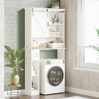 Armoire de rangement Garvee à suspendre aux toilettes avec porte coulissante, étagère réglable, porte-papier toilette, blanche, bois, gain de place pour salle de bain et buanderie
