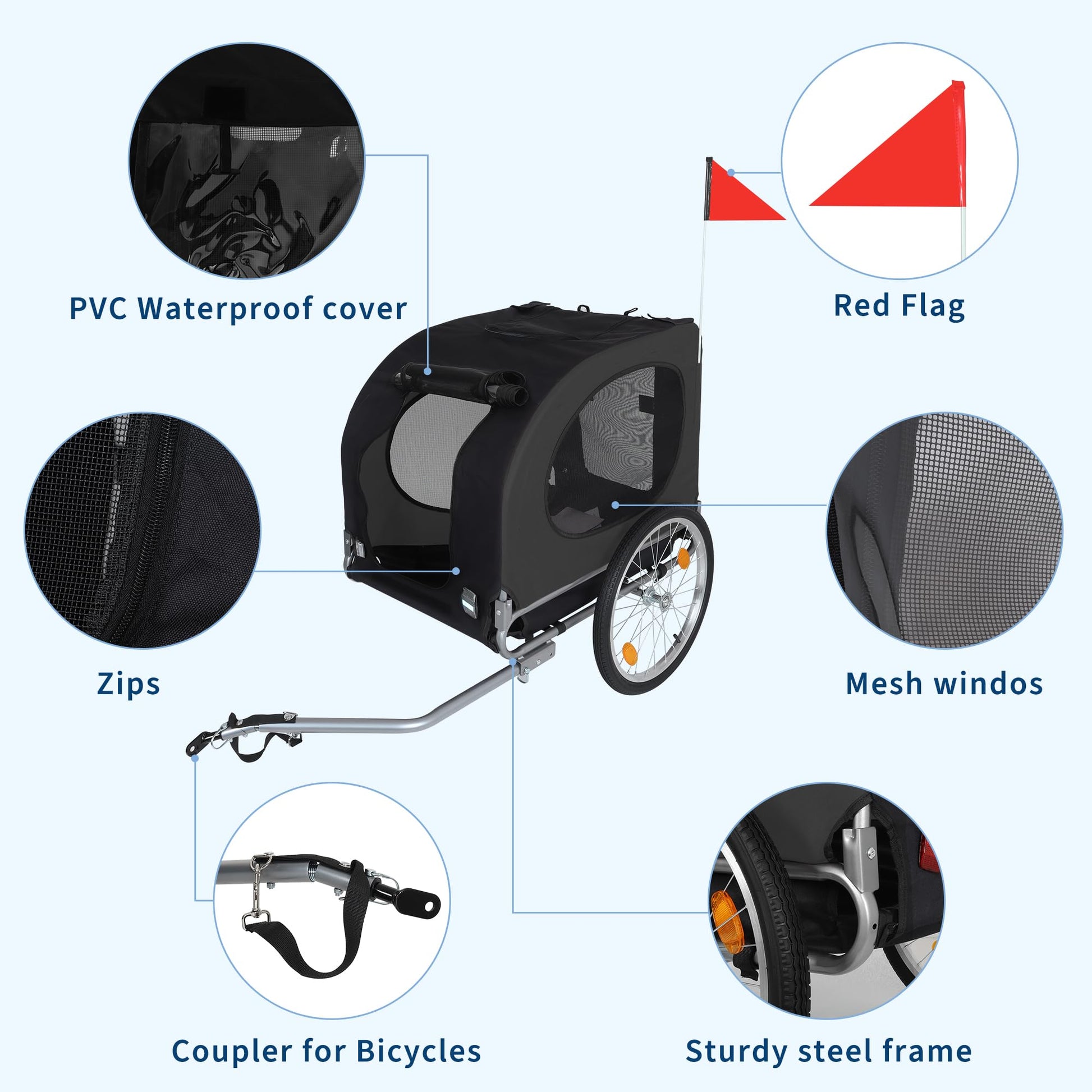 Sac de transport pour chien Garvee pour vélo, capacité de 40 kg, avec pneus pneumatiques de 48 cm, pour chiens moyens à grands, idéal pour les aventures en plein air, pliable, en Oxford 600D, noir