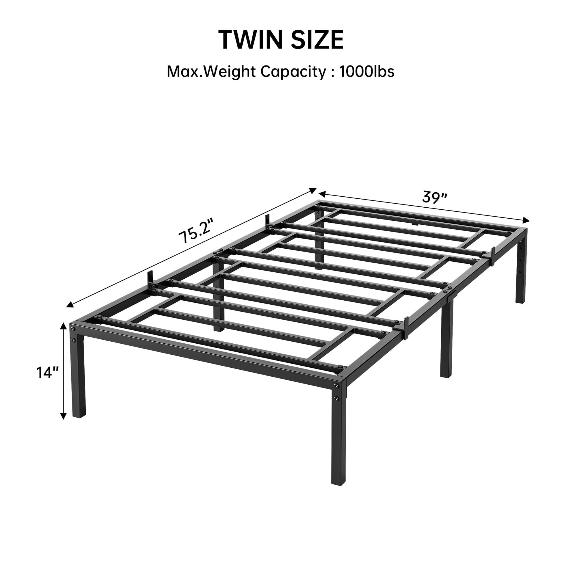 Cadre de lit Garvee pour lit simple, en métal robuste, sommier à lattes en acier noir de 35,5 cm (14 pouces), idéal pour la chambre à coucher.