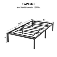 Cadre de lit Garvee pour lit simple, en métal robuste, sommier à lattes en acier noir de 35,5 cm (14 pouces), idéal pour la chambre à coucher.