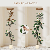 Garvee Arbre artificiel caoutchouc 183 cm en pot blanc, plante d’intérieur avec 7 fleurs de magnolia, idéale salon, bureau et décoration maison.