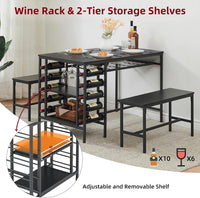 Ensemble de salle à manger Garvee pour 4 personnes avec casier à vin, espace de rangement, métal et bois, gain de place, robuste, idéal pour les petites pièces