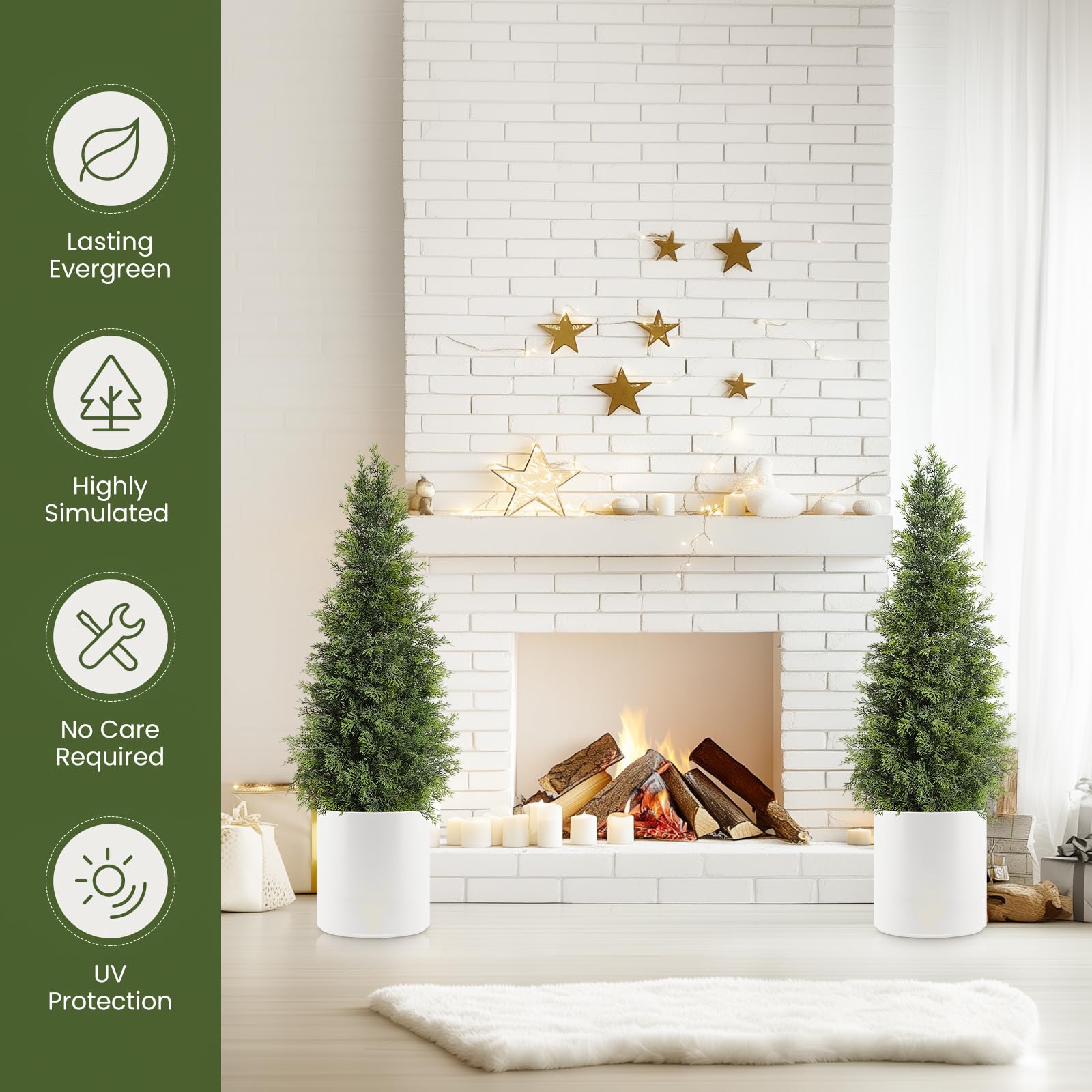 Arbre topiaire artificiel en cèdre Garvee de 91 cm (36 pouces), résistant aux UV, réaliste, tronc en bois, résistant aux intempéries pour une utilisation intérieure et extérieure, décoration de Noël verte