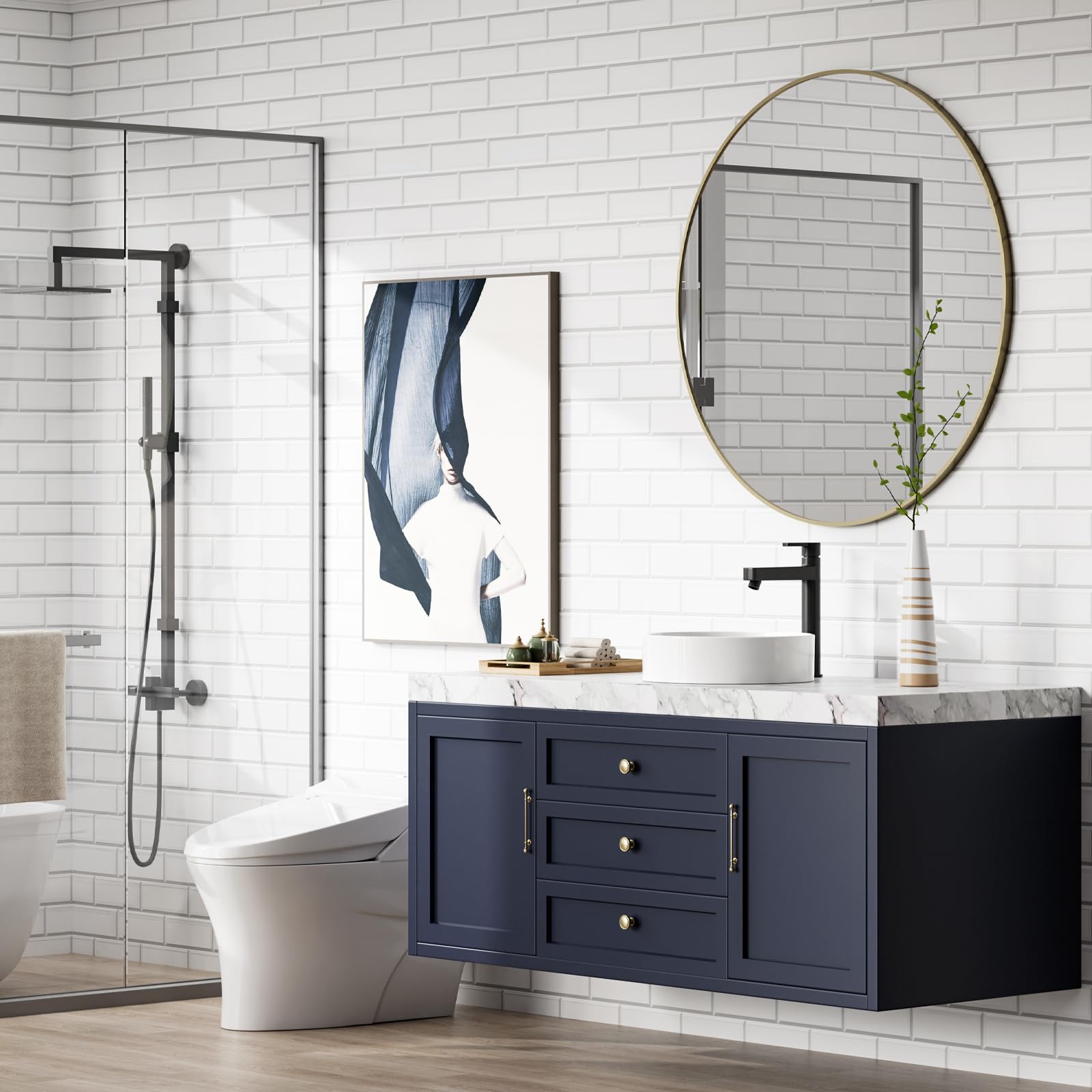 Lavabo rond Garvee 45,7 x 45,7 cm en céramique blanche moderne émaillée résistante aux rayures pour salle de bain et bar