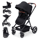 Garvee Poussette Bébé 2 en 1 S600, Assise Haute Vision, Système de Voyage Compact et Léger, Réversible, Pliable, Noir - Noir