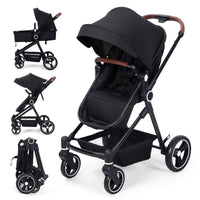 Garvee Poussette Bébé 2 en 1 S600, Assise Haute Vision, Système de Voyage Compact et Léger, Réversible, Pliable, Noir