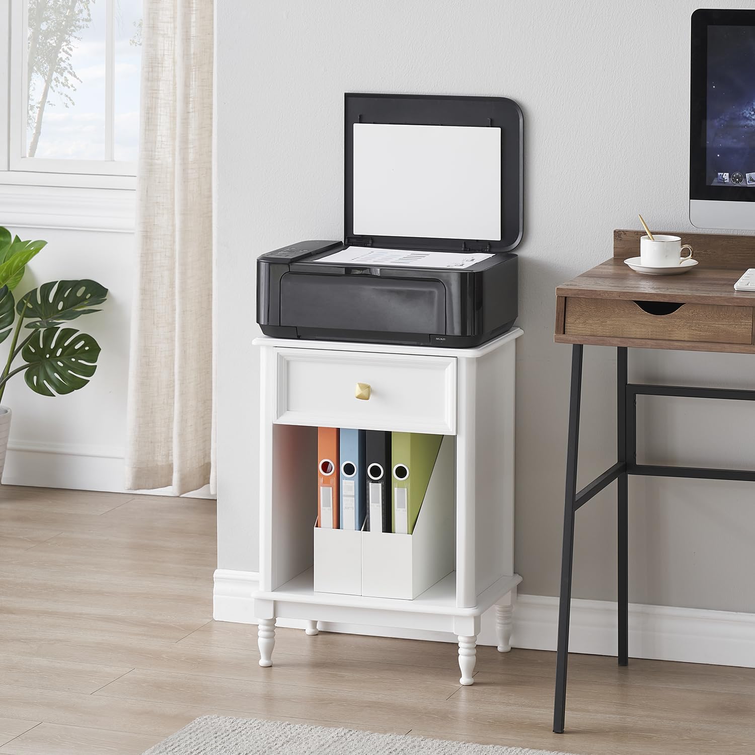 Ensemble de 2 tables de chevet Garvee blanches en bois avec tiroir et étagère pour chambre et salon, compactes et pratiques