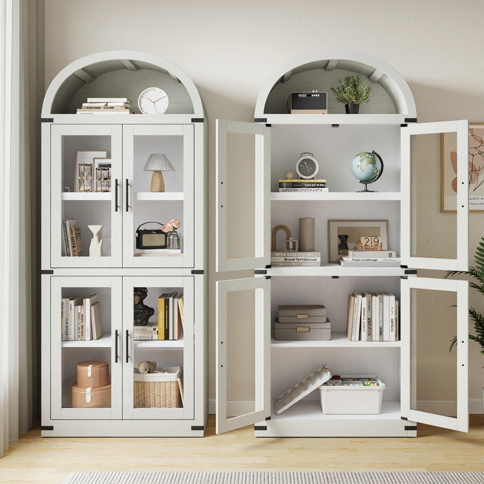 Bibliothèque arquée Garvee, style ferme, avec portes, idéale pour le salon et le bureau, 181,2 cm (71,4 po), bois, coins en métal, profondeur 40,2 cm (15,83 po), robuste, élégance moderne