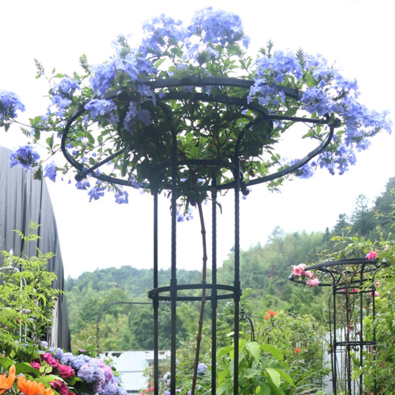Support vertical rond en treillis Garvee Gardena pour plantes grimpantes, fleurs, arbustes et légumes, en acier, 119 cm (47 pouces), noir.