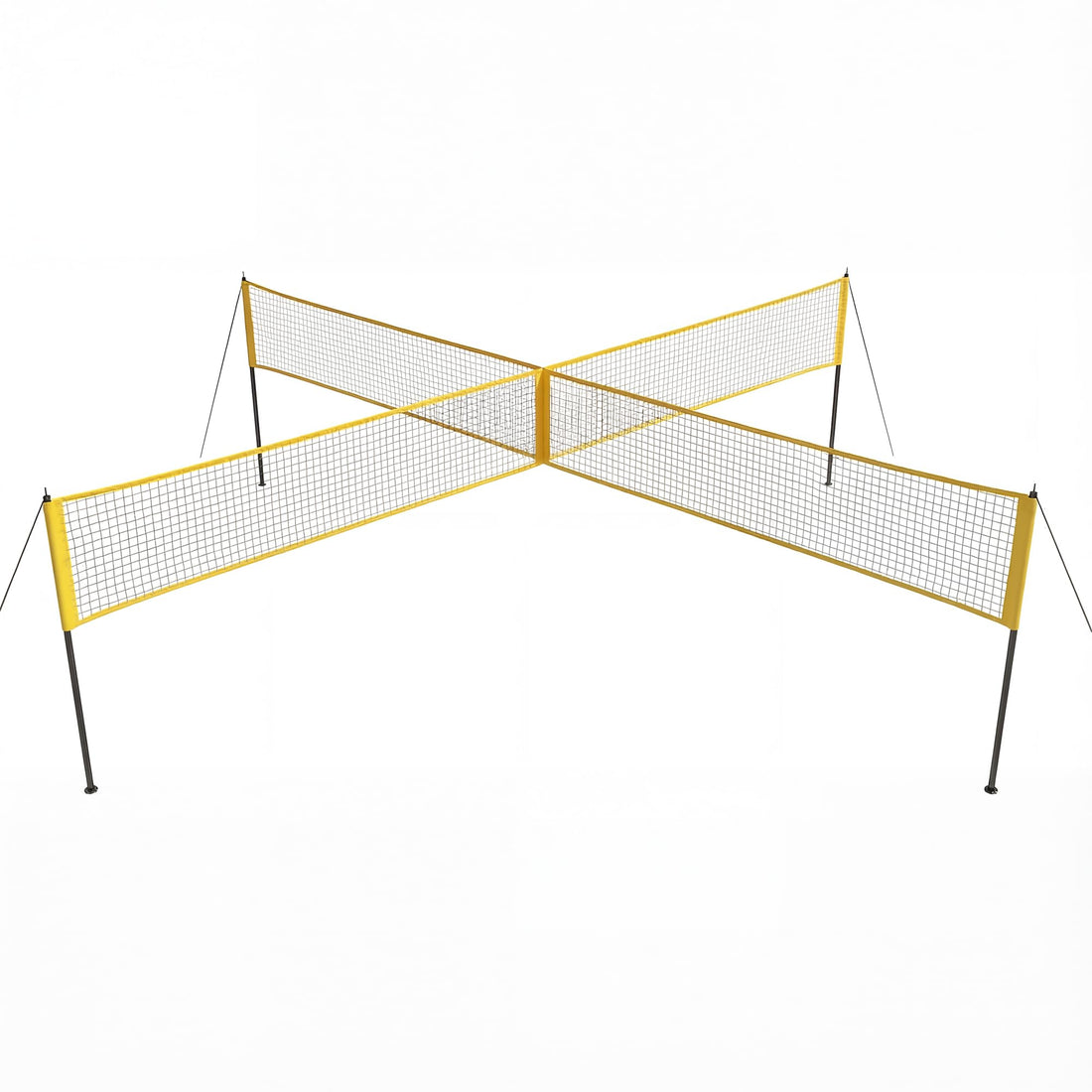 Ensemble de volley-ball Garvee 4 carrés avec filet de 4,27 m (14 pi) à 4 directions, 3 hauteurs réglables, filet en PE et poteaux en fer pour des moments de plaisir en famille en plein air, sac de transport inclus