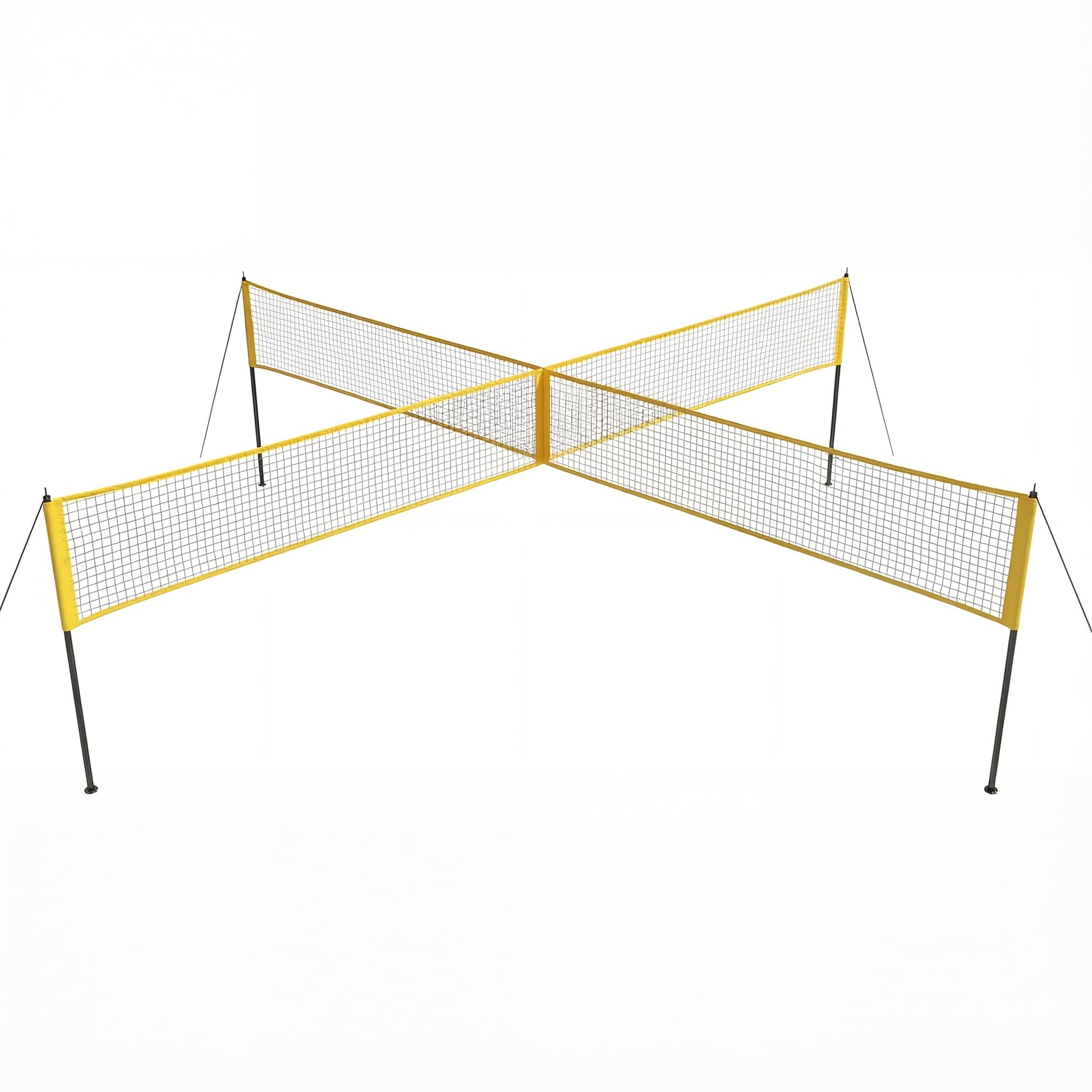 Ensemble de volley-ball Garvee 4 carrés avec filet de 4,27 m (14 pi) à 4 directions, 3 hauteurs réglables, filet en PE et poteaux en fer pour des moments de plaisir en famille en plein air, sac de transport inclus