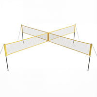 Ensemble de volley-ball Garvee 4 carrés avec filet de 4,27 m (14 pi) à 4 directions, 3 hauteurs réglables, filet en PE et poteaux en fer pour des moments de plaisir en famille en plein air, sac de transport inclus